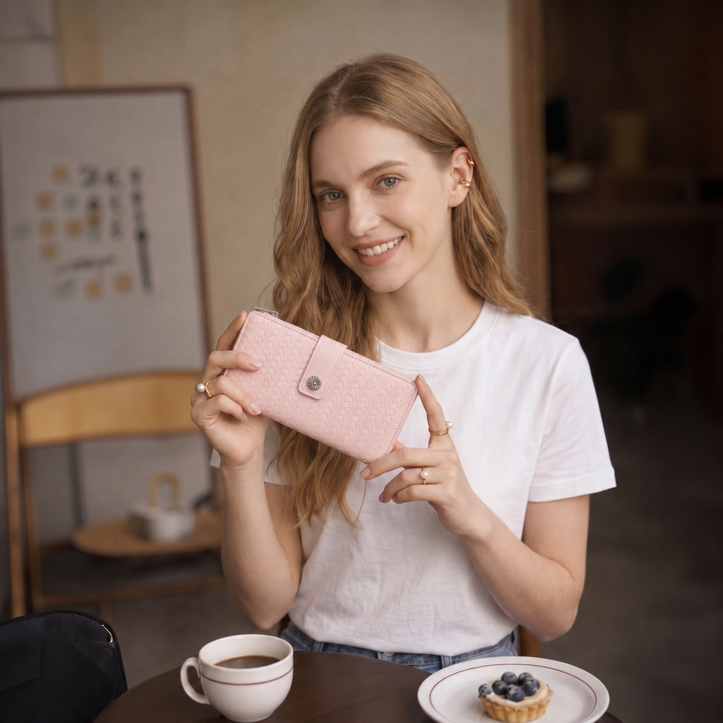 KATE Bi-fold Long Wallet with Woven Texture