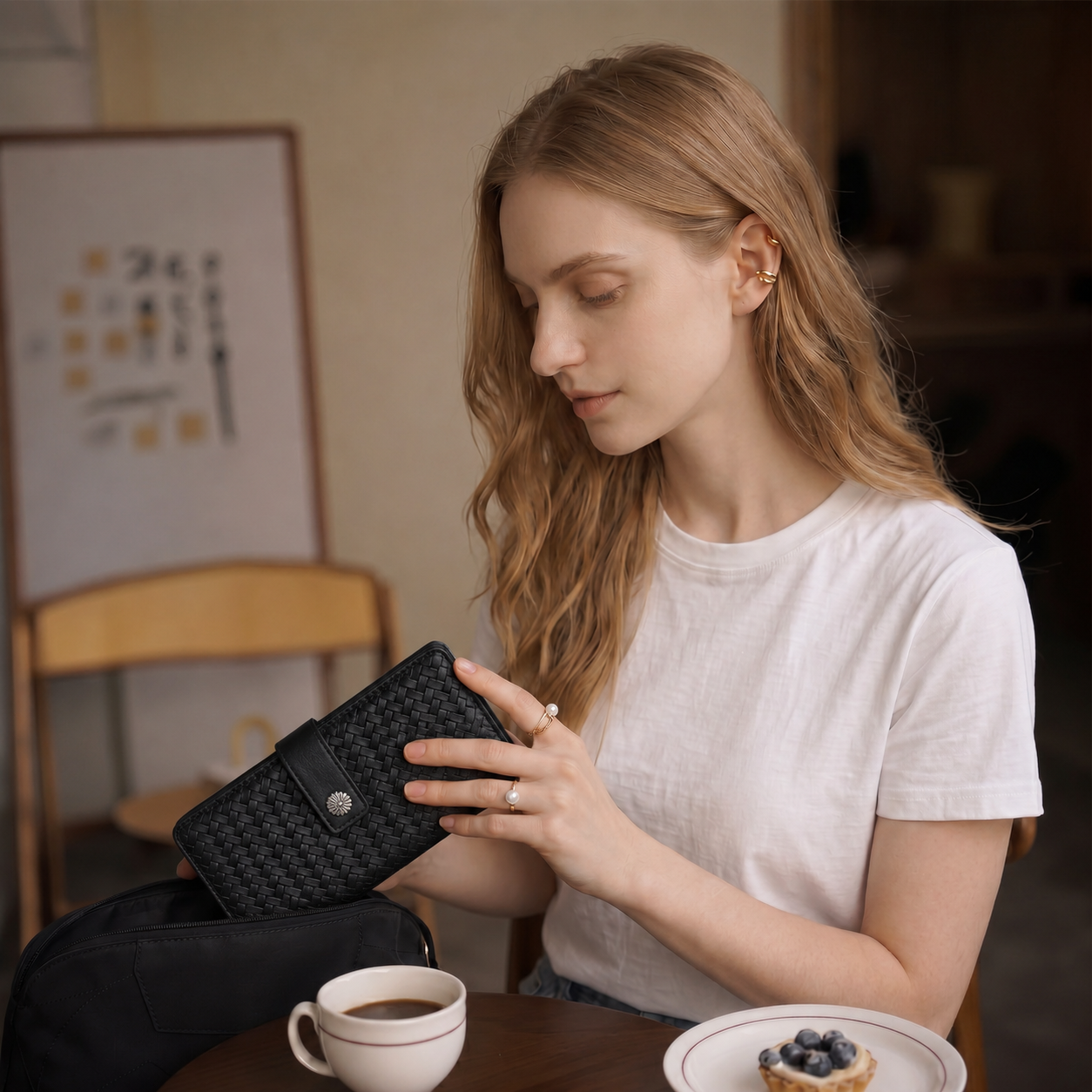 KATE Bi-fold Long Wallet with Woven Texture
