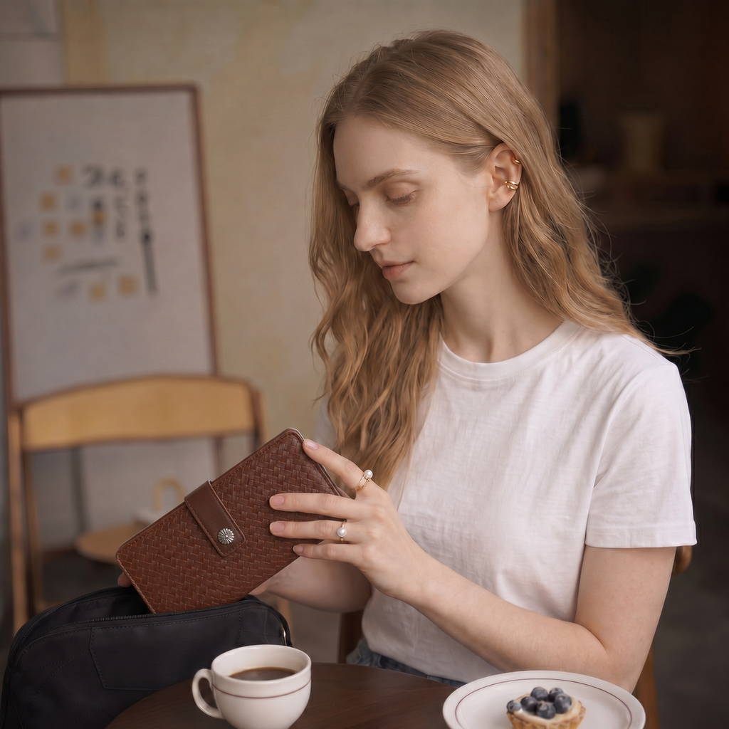 KATE Bi-fold Long Wallet with Woven Texture