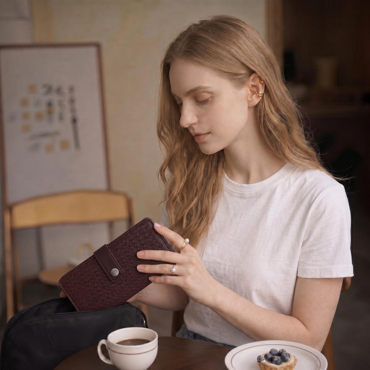 KATE Bi-fold Long Wallet with Woven Texture