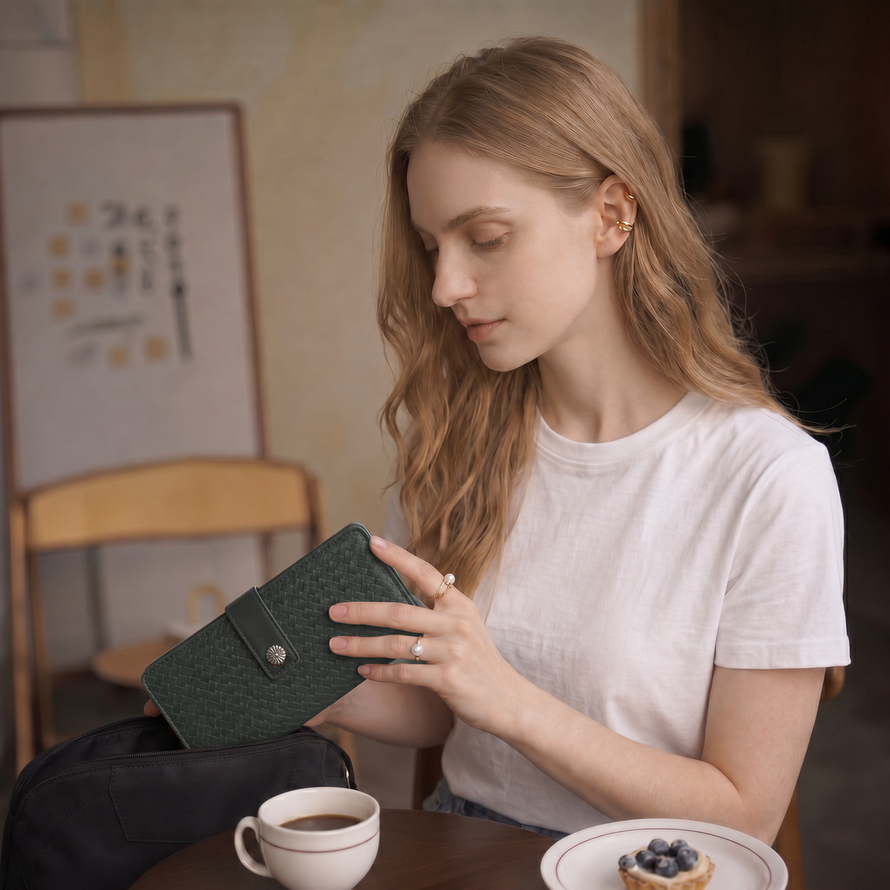 KATE Bi-fold Long Wallet with Woven Texture