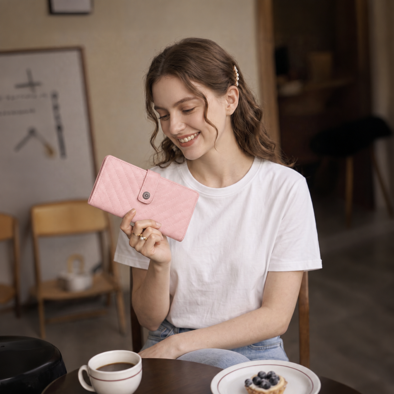 KATE Bi-fold Long Wallet with Chevron Quilting