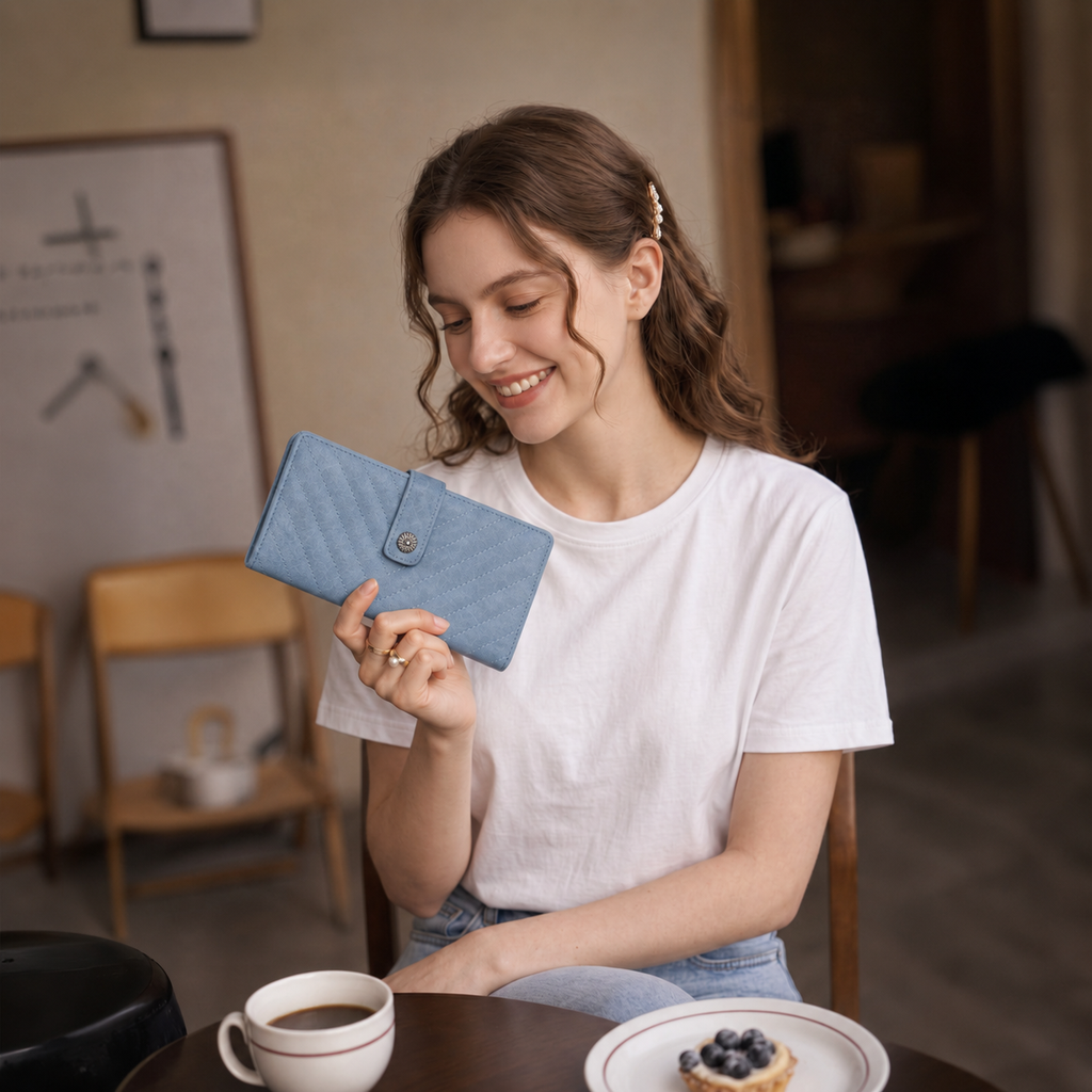 KATE Bi-fold Long Wallet with Chevron Quilting