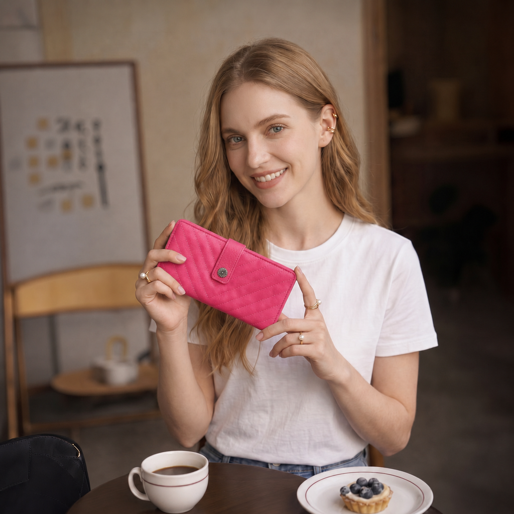KATE Bi-fold Long Wallet with Chevron Quilting