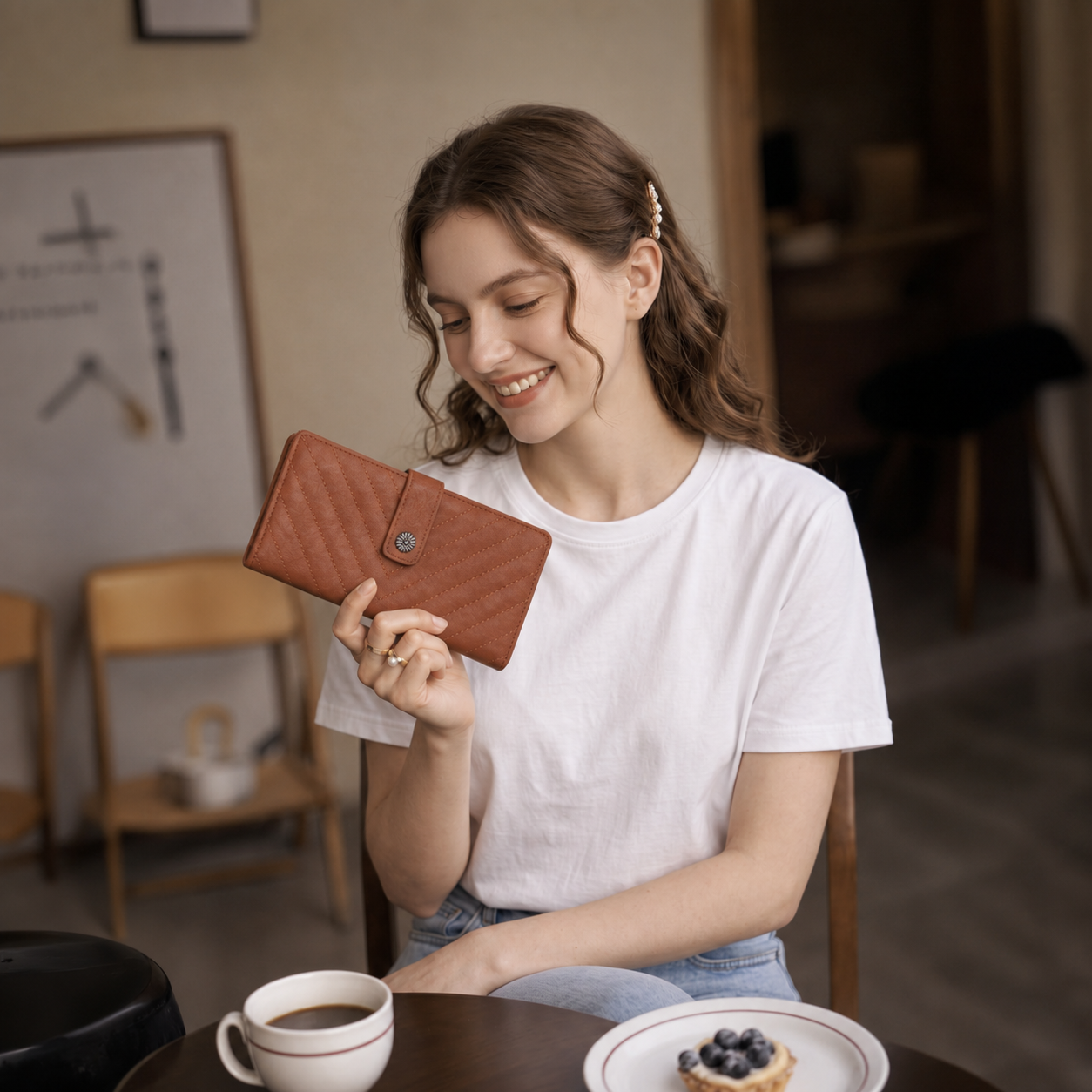 KATE Bi-fold Long Wallet with Chevron Quilting