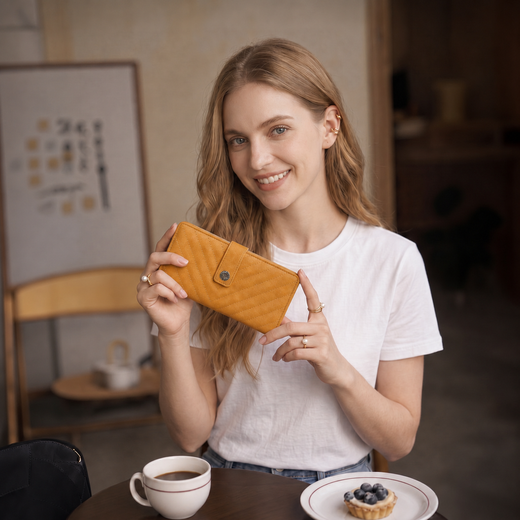 KATE Bi-fold Long Wallet with Chevron Quilting