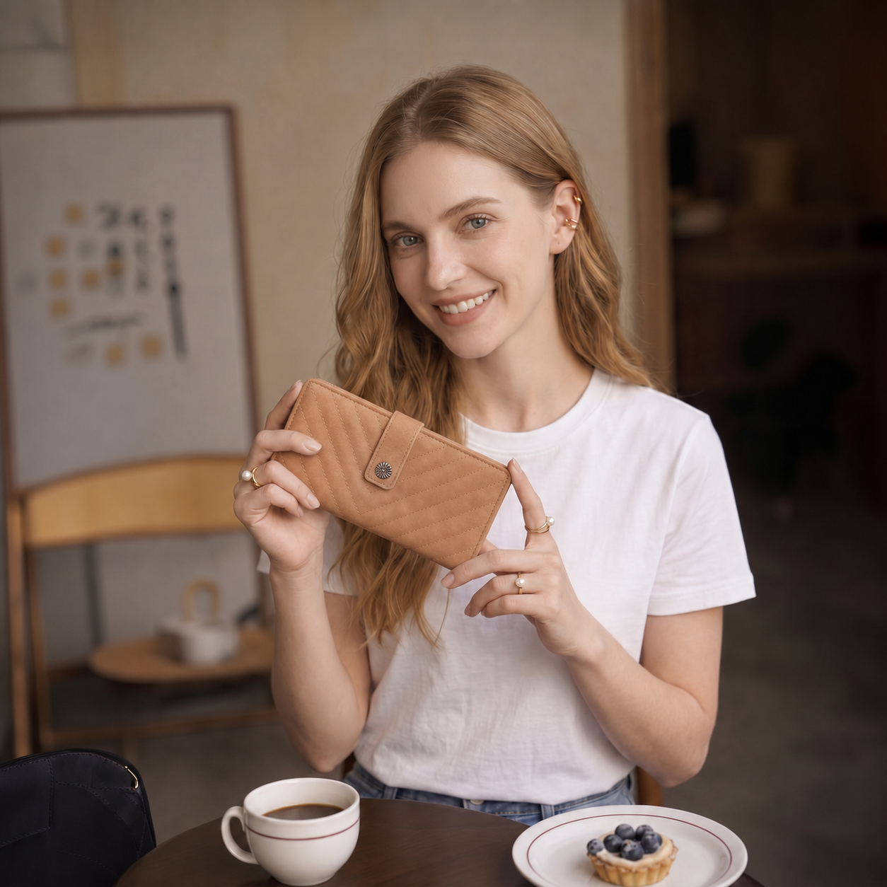 KATE Bi-fold Long Wallet with Chevron Quilting