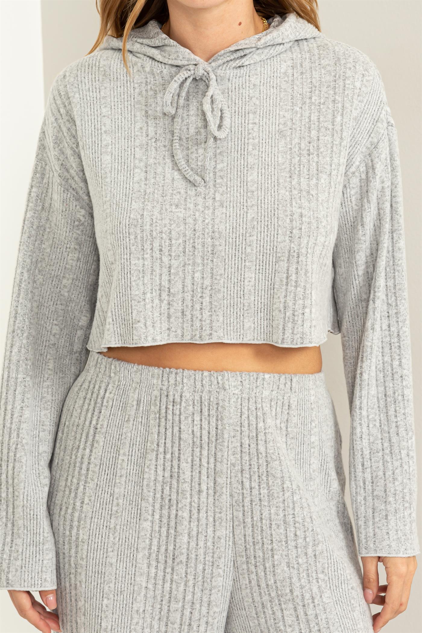 So Dreamy Ribbed Knit Hoodie and Pants Two-Piece Set