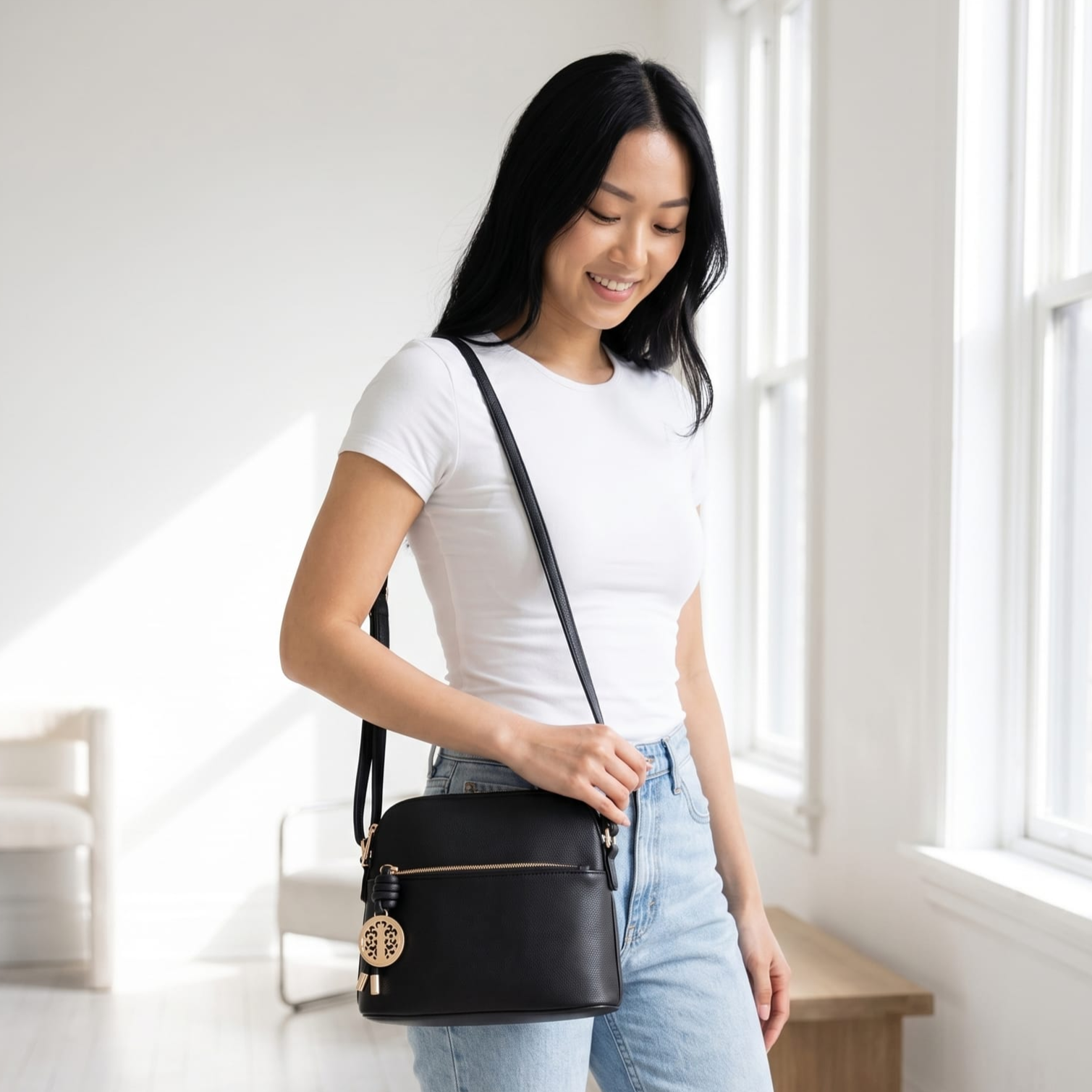 Ivy Small Dome Crossbody Bag with Medallion Charm