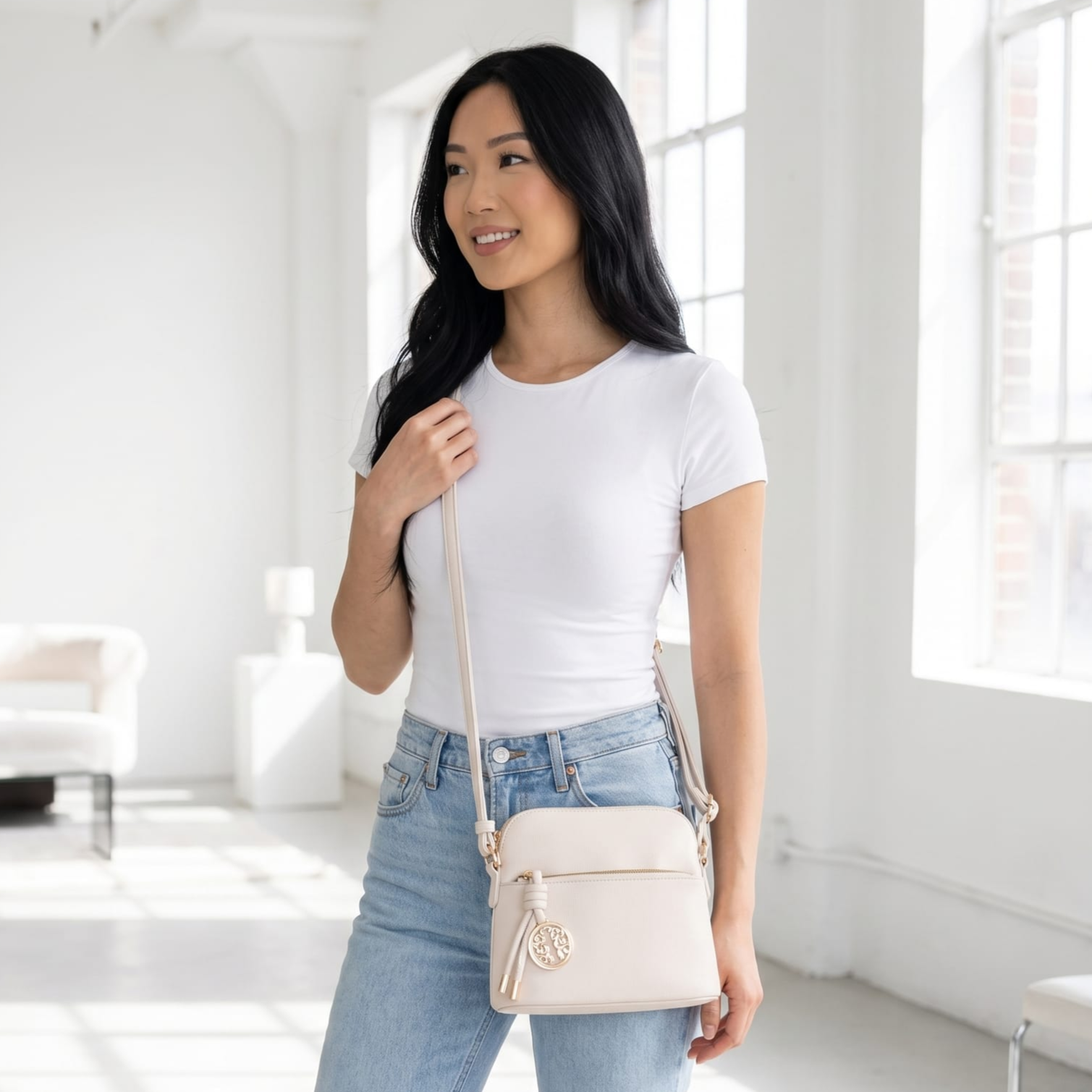 Ivy Small Dome Crossbody Bag with Medallion Charm