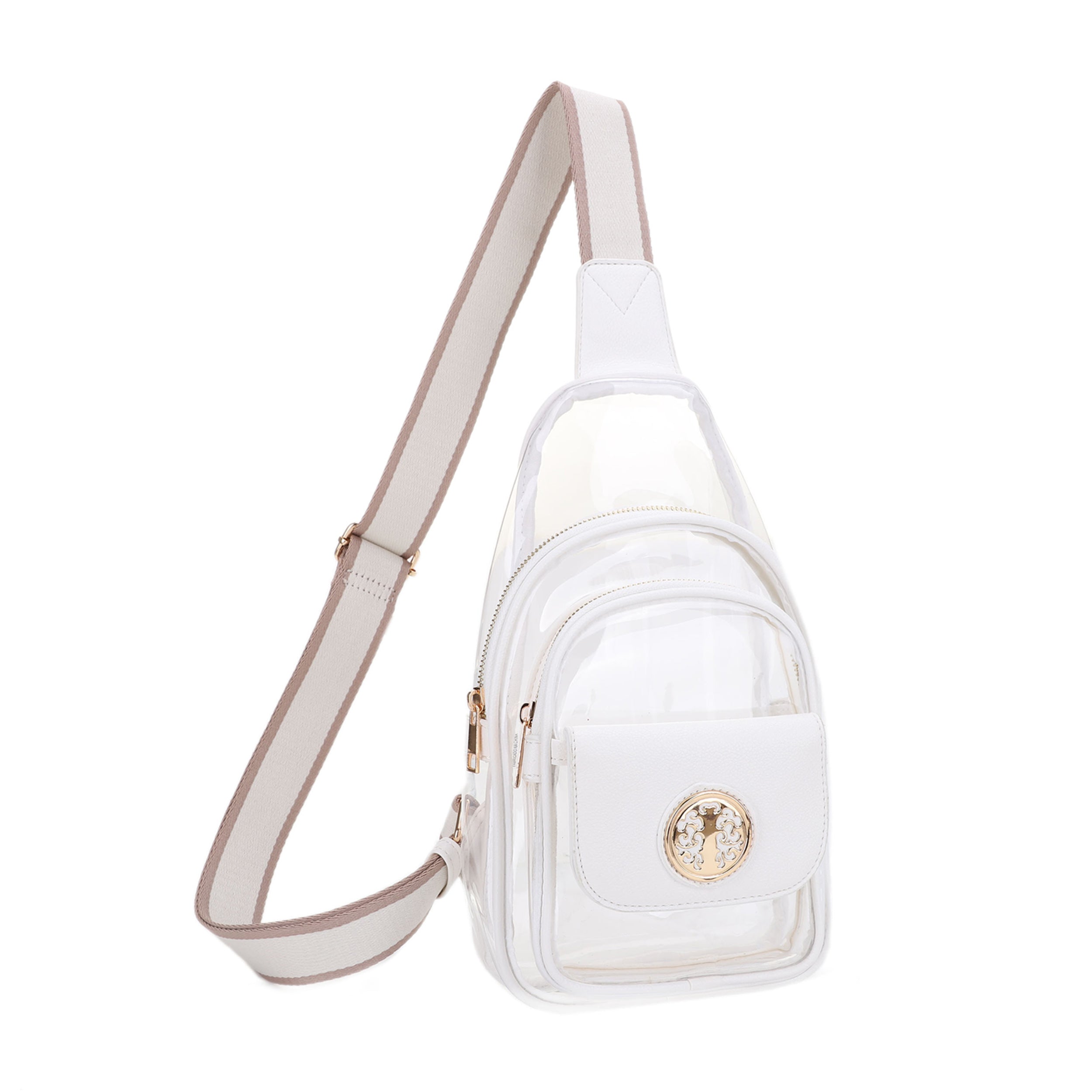 Ellie Double Compartment Clear Sling Bag with Medallion Detailing