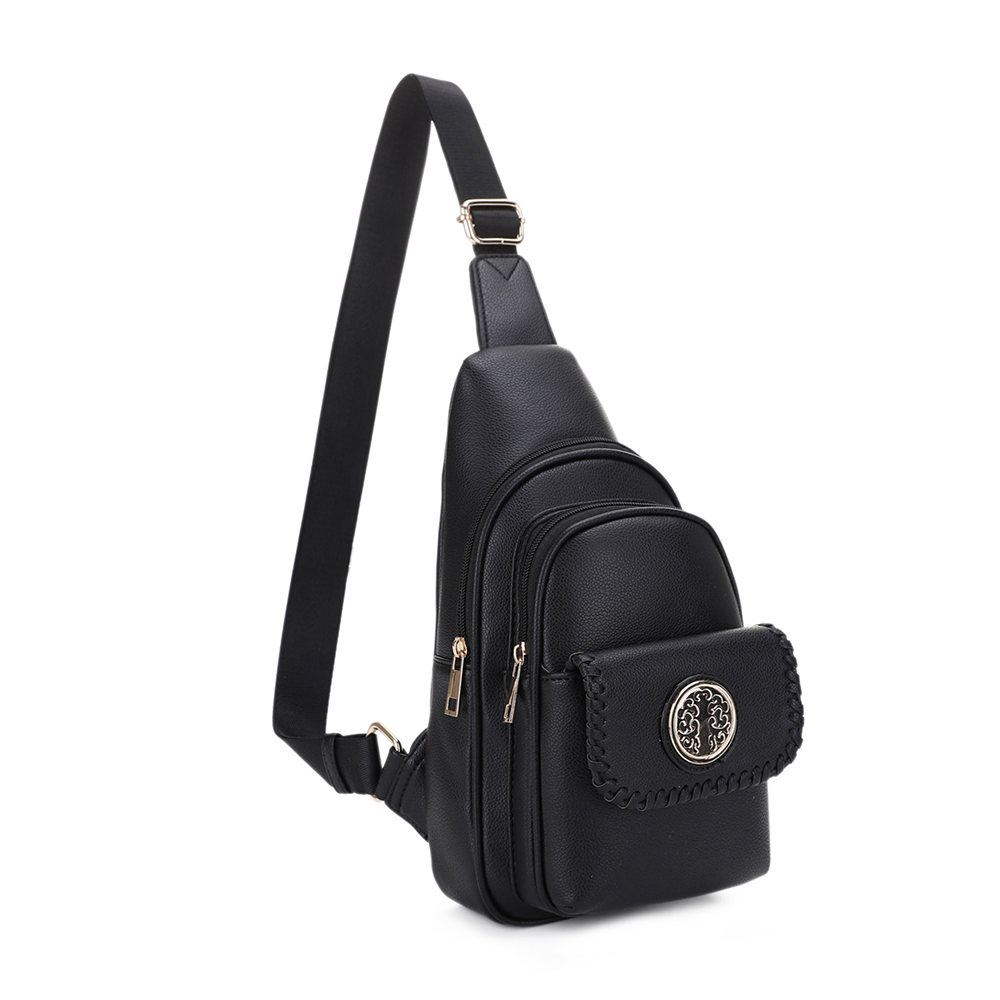 Eva Double Compartment Sling Bag with Medallion Detailing
