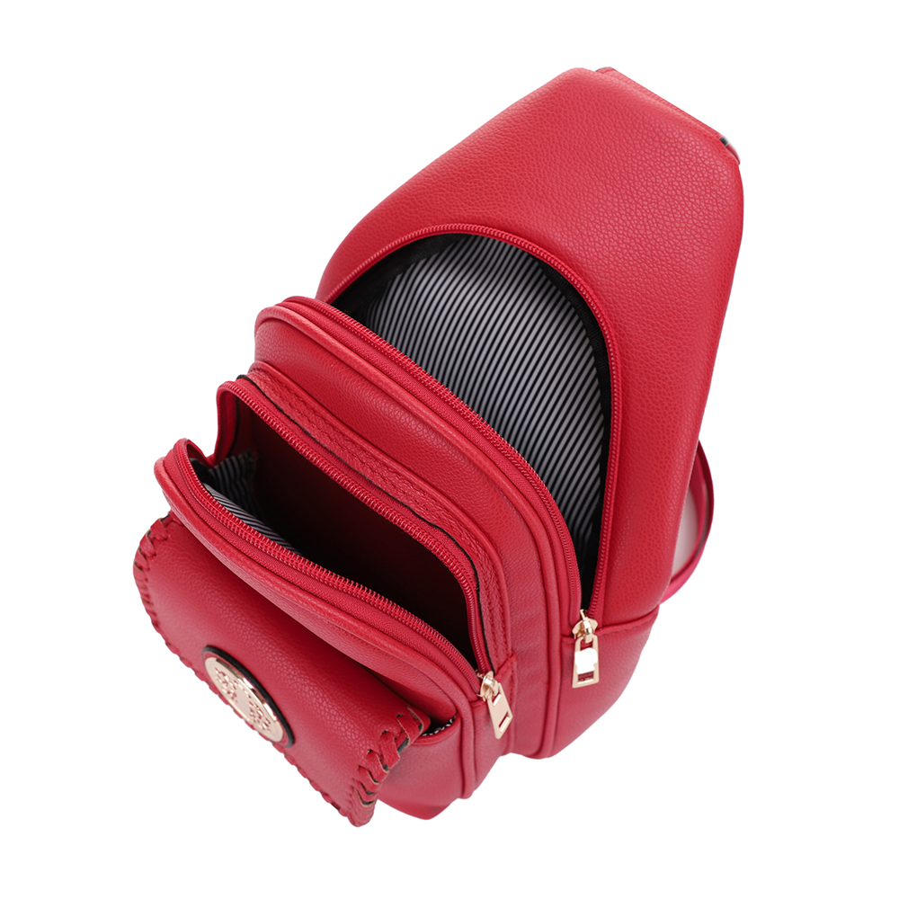 Eva Double Compartment Sling Bag with Medallion Detailing