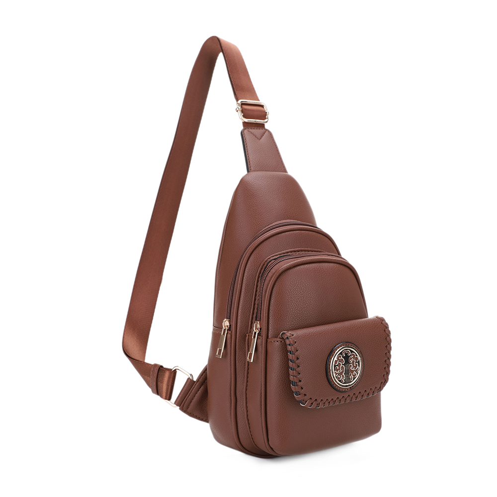 Eva Double Compartment Sling Bag with Medallion Detailing