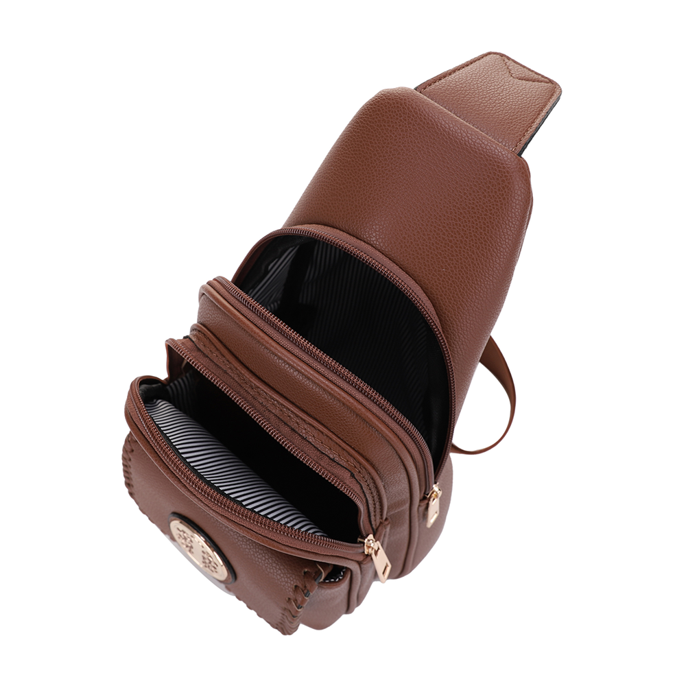 Eva Double Compartment Sling Bag with Medallion Detailing