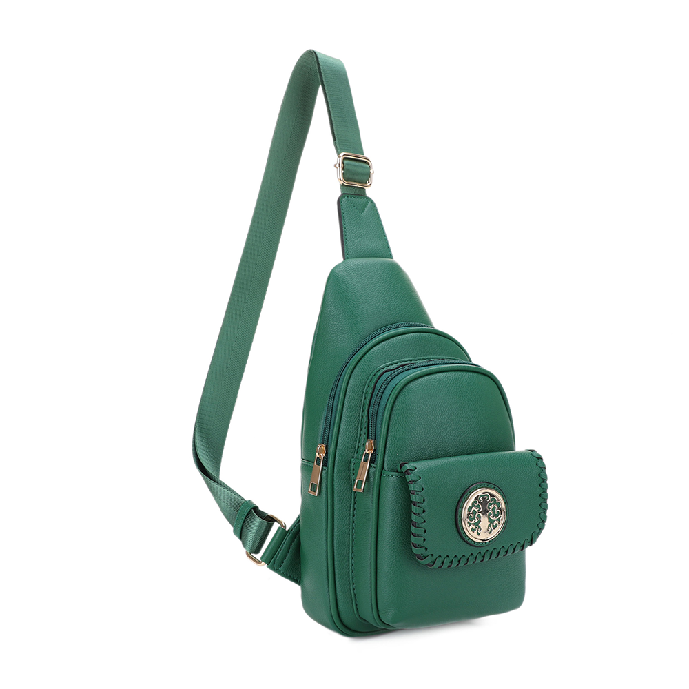 Eva Double Compartment Sling Bag with Medallion Detailing
