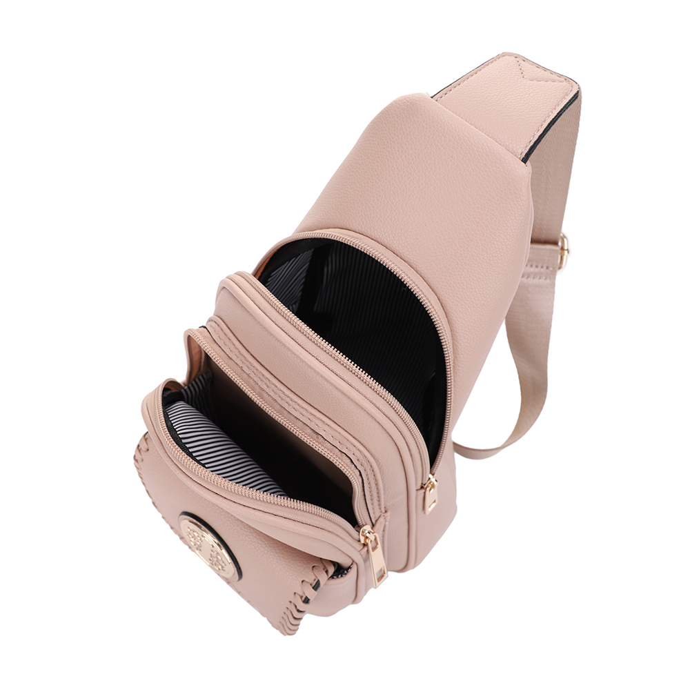 Eva Double Compartment Sling Bag with Medallion Detailing