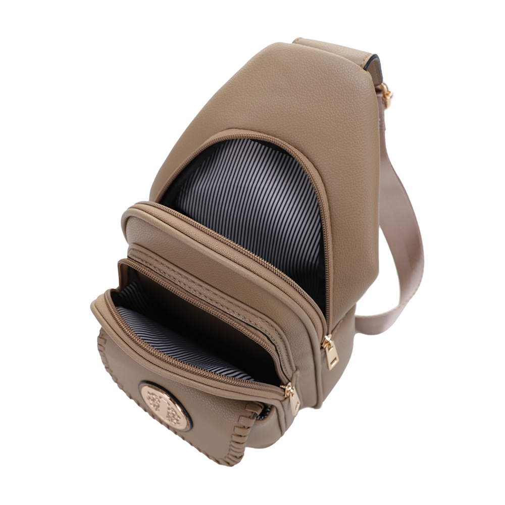 Eva Double Compartment Sling Bag with Medallion Detailing